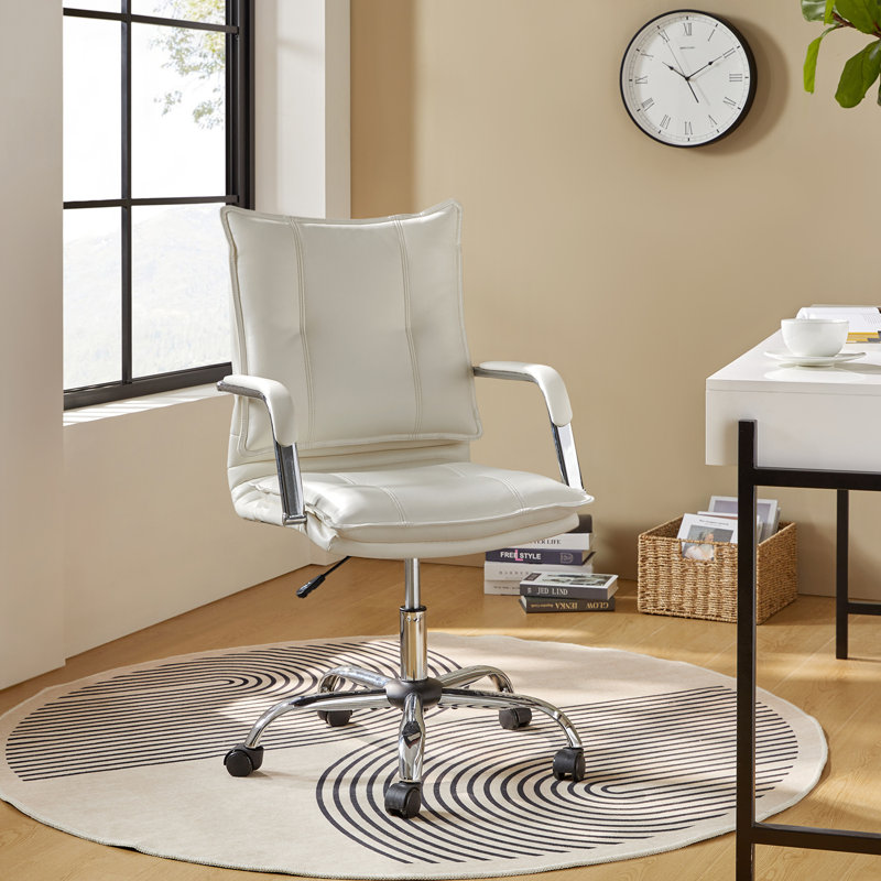 Lundgren Modern 22.2'' W Faux Leather Swivel Task Office Chair with Tufted Back, White