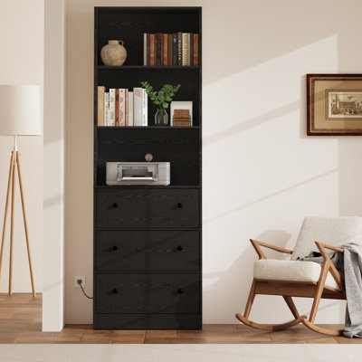 70.9'' H X 23.6'' W Standard Bookcase Cabinet with 2 Open Shelves and 3 Drawers