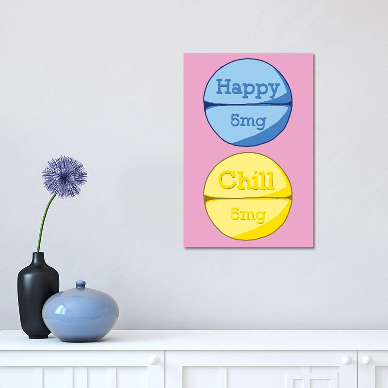 Happy Chill Pill Pink - Wrapped Canvas Print, 30.48 cm H x 45.72 cm W