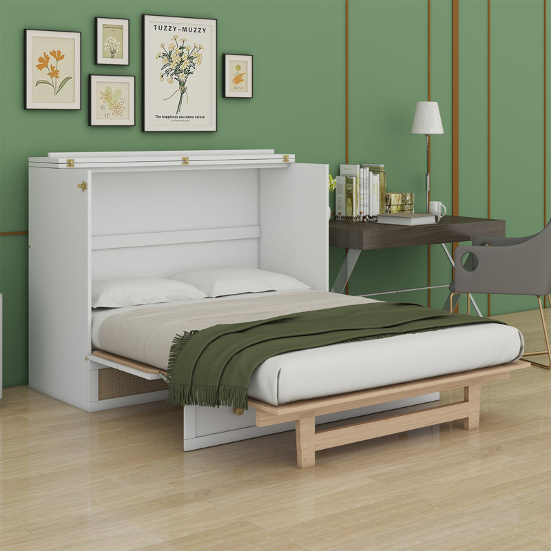Murphy Bed with Large Drawers, Queen, White