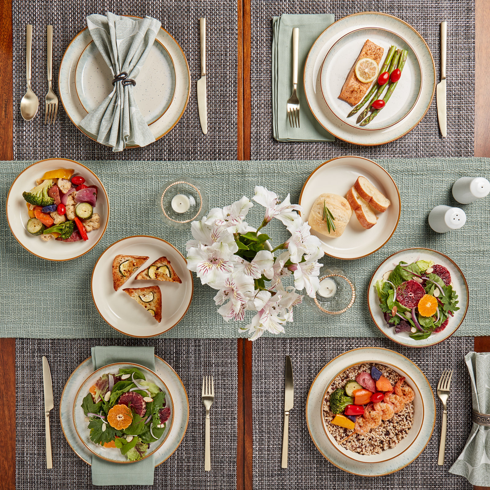 Hanover Stoneware Dinnerware Set, Sky Blue