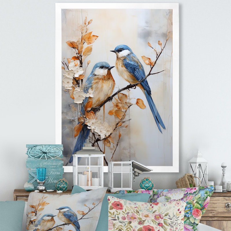 «Minimalisme, oiseaux du paradis, branche florale I», reproduction sur toile, H 40 po x l 30 po x P 1,5 po, Blanc