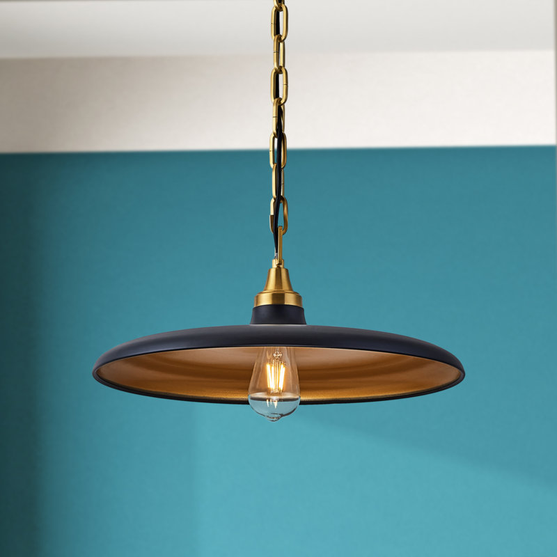 18” Wide Modern Pendant Light – Black Metal Shade with Gold Interior, Matte Black