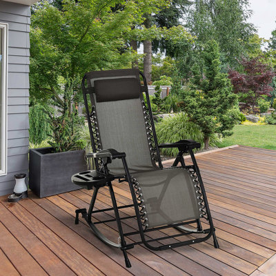 Chaises berçantes d'extérieur, chaise berçante inclinable et inclinable pliable avec coussin, porte-gobelet et téléphone