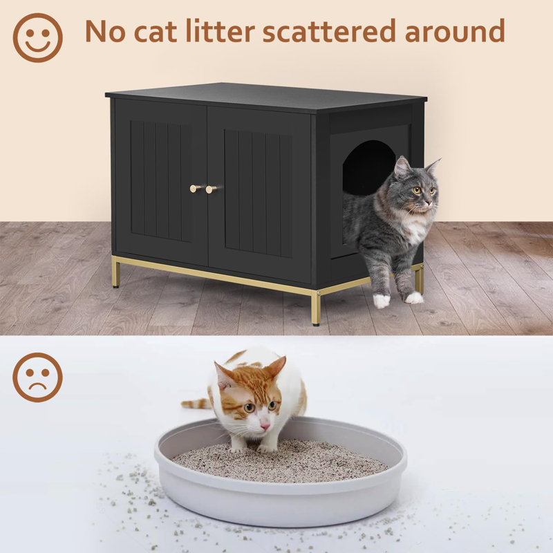 Black and Gold Metal Frame Cat Litter Box Enclosure