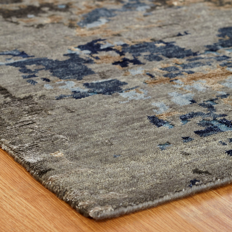 Hand Knotted Area Rug in Blue, Rectangle 3' x 5'