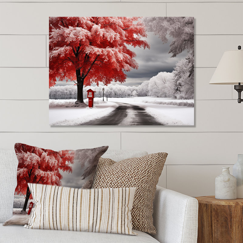 «Red and White Winter Silent Symphony I», reproduction sur métal, H 24 po x l 32 po x P 1 po