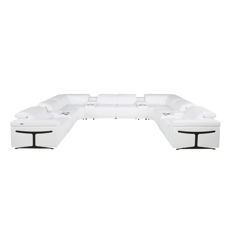 Canapé modulaire en cuir grainé italien inclinable 4 pièces Stanwinn, Cuir véritable blanc