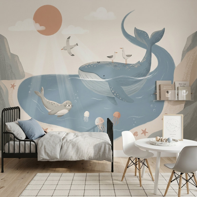Murale baleine, 100 po x 96 po, Non tissé