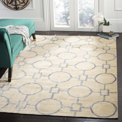 Demi-Lei Hand Knotted Wool/Viscose/Cotton Geometric Rug in Tan/Beige