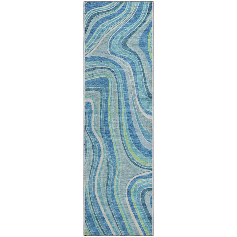 Premium Machine Washable Prisco Blue Rug, Runner 2'3" x 7'6"