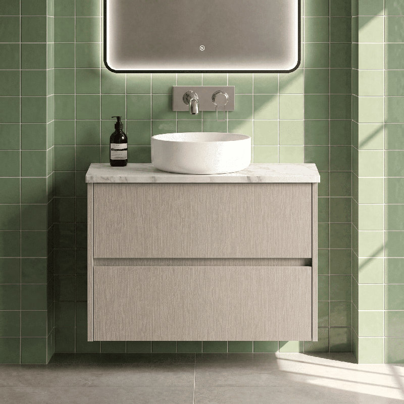 Havana Bathroom Vanity, Soft Linen, 80.5cm W, Carrara Laminate