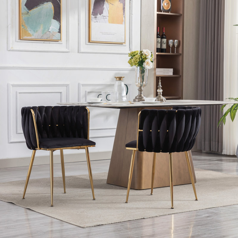 Chaise de salle à manger en velours avec pieds dorés Design, Noir