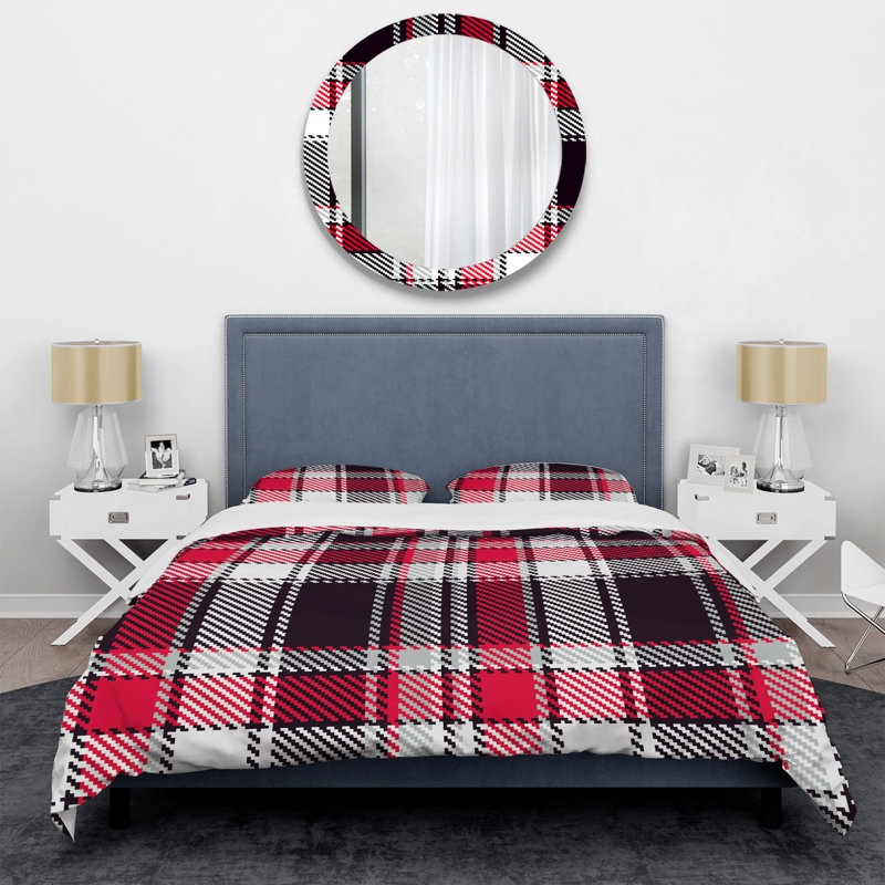 Tartan à carreaux rouge et noir - Ensemble de housse de couette abstrait - Microfibre de polyester
