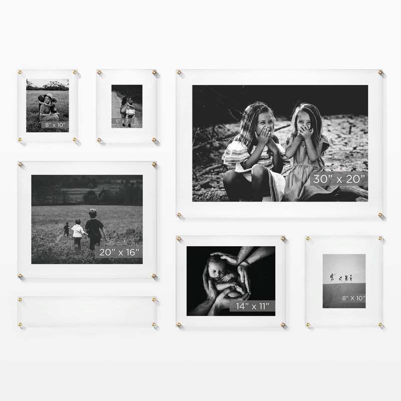 7 Piece Mondrian Double Panel Picture Frame Set, Clear/Gold