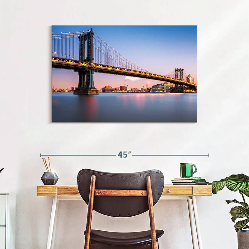 Lilie illuminé le pont de Manhattan, photographie, H 26 po x l 39 po