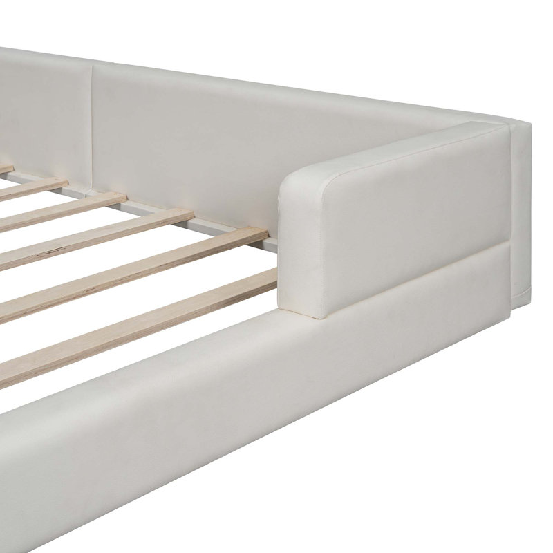 Grand lit plateforme tapissier avec 2 lampes de lecture, Blanc
