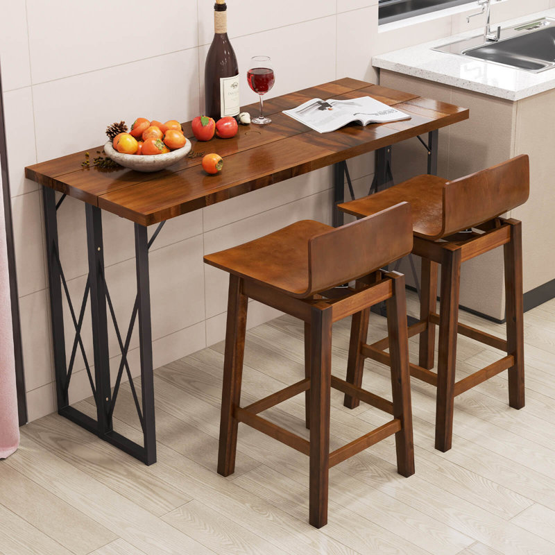 24.5" Counter Height Bar Stools With Footrest Solid Rubber Wood Legs, 4