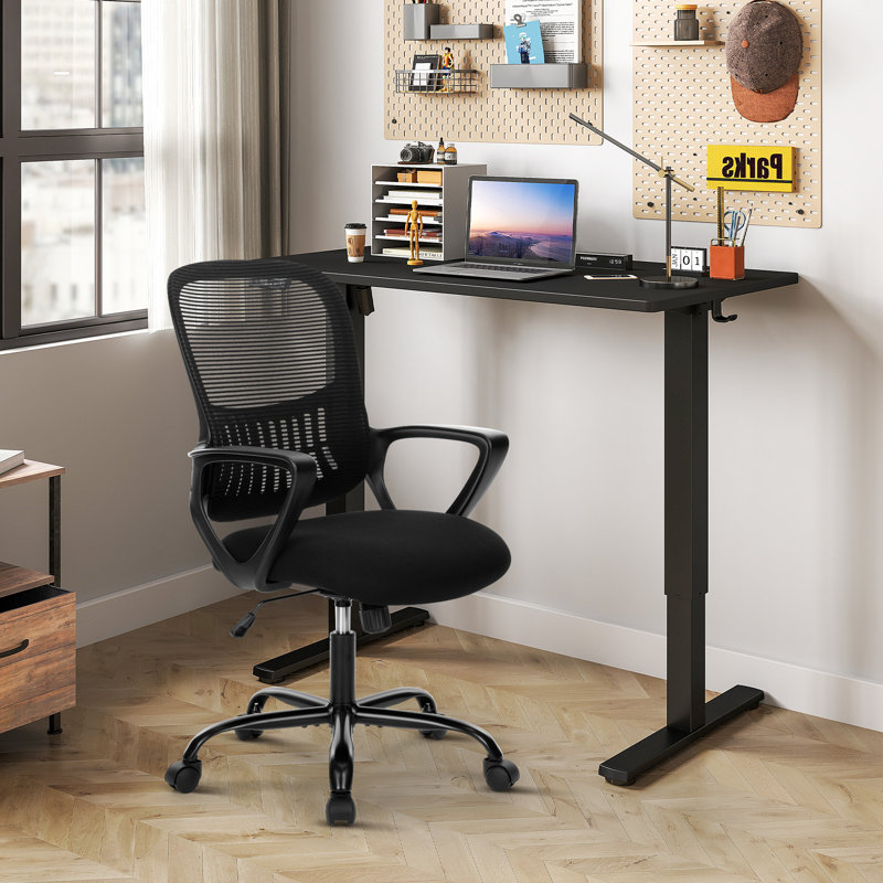 Home Office Desk and Chair Set, Modern Adjustable Standing Desk with Mesh Ergonomic Chair, Black/Black