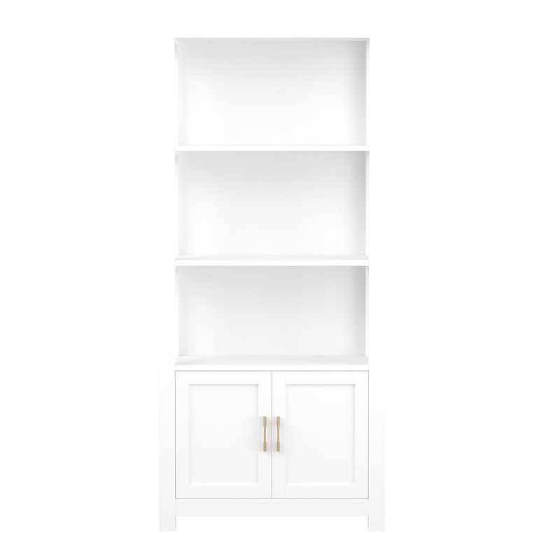White 68" Wood Shaker Bookcase with Brass Hardware