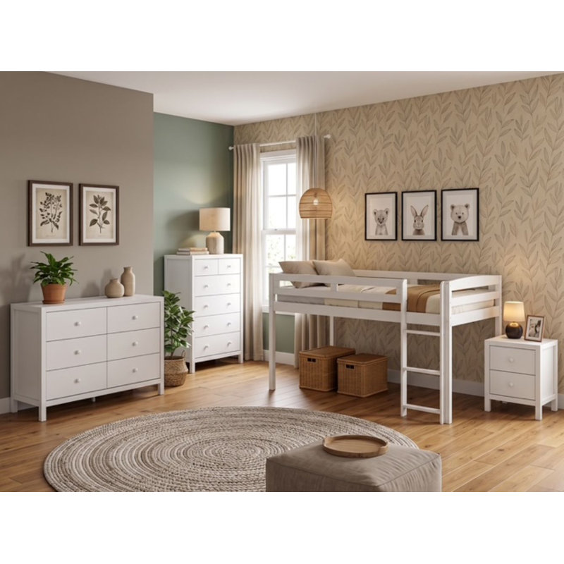 Alique Kids Loft Bed, White, Twin