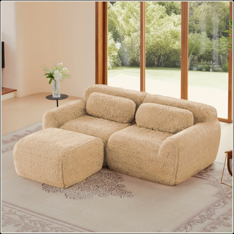 Canapé en forme de L sans os, tissu moelleux moelleux et moelleux, avec éponge haute densité 32D, sans assemblage requis, conception ergonomique inférieure antidérapante, avec coussins décoratifs, convient aux chambres à coucher