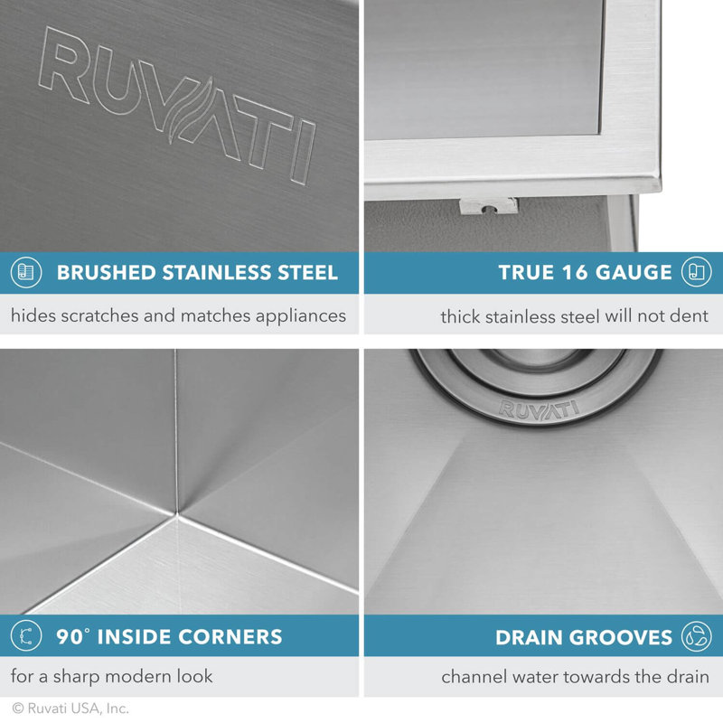 Ruvati Topmount Laundry 22" x 22" x 12" Deep Utility Sink 16 Gauge Stainless Steel