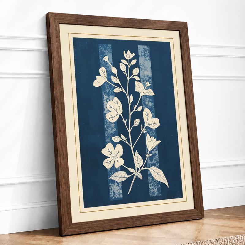 Flowering Stem Study Botanical - Framed Print, A4 - 29.7 x 21.0 cm, Walnut