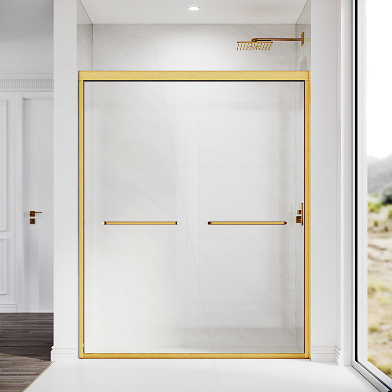 56-60 In. W X 72 In. H Sliding Shower Glass Door, Adjustable Semi Frameless Shower Door, Brushed Gold
