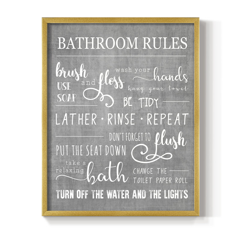 «Neutral Bathroom Rules», reproduction encadrée - bois massif, H 30 po x l 24 po, Gold