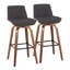 Fixed-Height Barstool With Swivel In Walnut Wood And Charcoal Fabric With Square Black Metal Footrest - Set Of 2