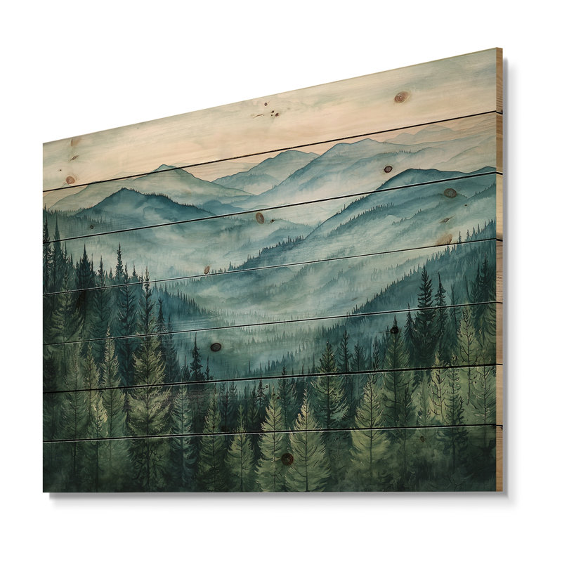 Woodland Peaks III - paysage de montagne, décoration murale en bois - sur bois de pin naturel, H 30 po x l 40 po x P 0,78 po