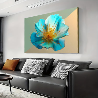 «Elegant Turquoise Blooming Flowers», impression botanique sur toile tendue avec grande galerie pour le salon et la chambre à coucher