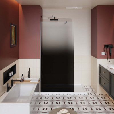 Porte de douche fixe, 1/4 po d'épaisseur en verre trempé avec tige en acier inoxydable pour douche à l'italienne