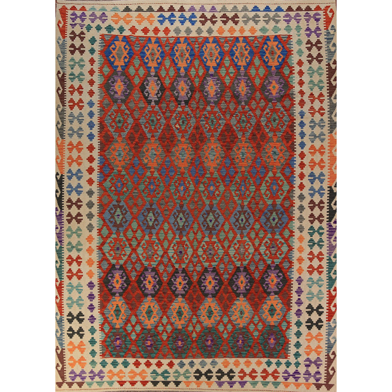 Tapis oriental en laine à motif géométrique treillis 9 x 12