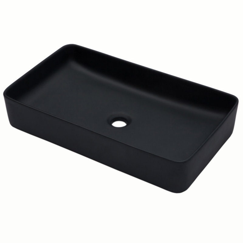Lavabo de salle de bain vasque rectangulaire en céramique 24 po x 13,5 po, Noir