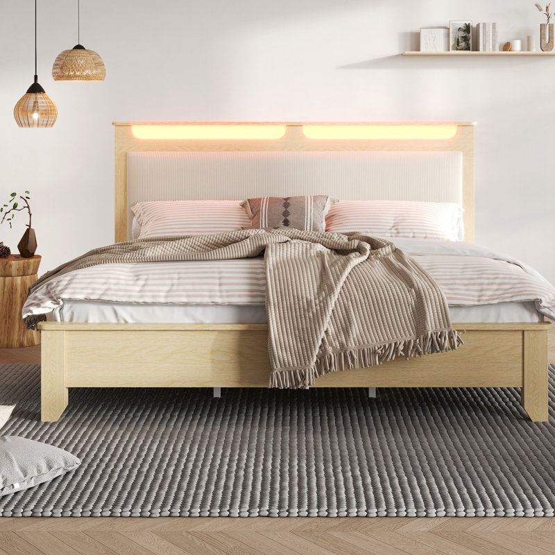Wood Bed With Headboard Storage, European Double (140 x 200 cm)