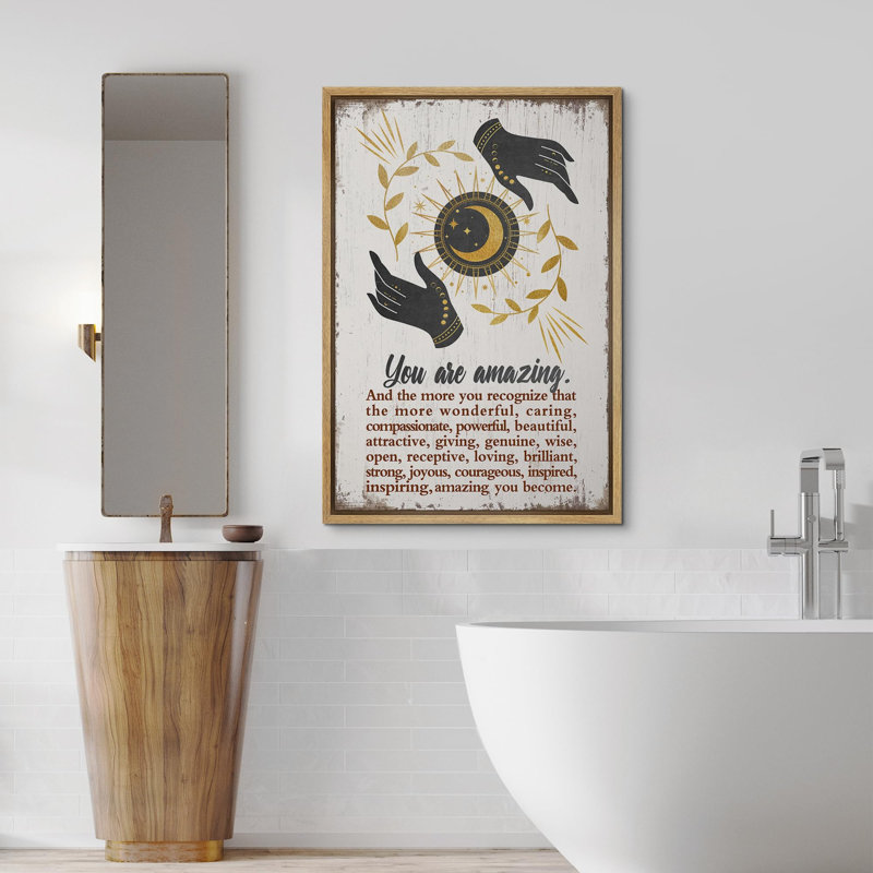 Golden Sun and Moon With Hands Inspirational Abstract Contemporary Relax / Calm, reproduction sur toile, Encadré naturel