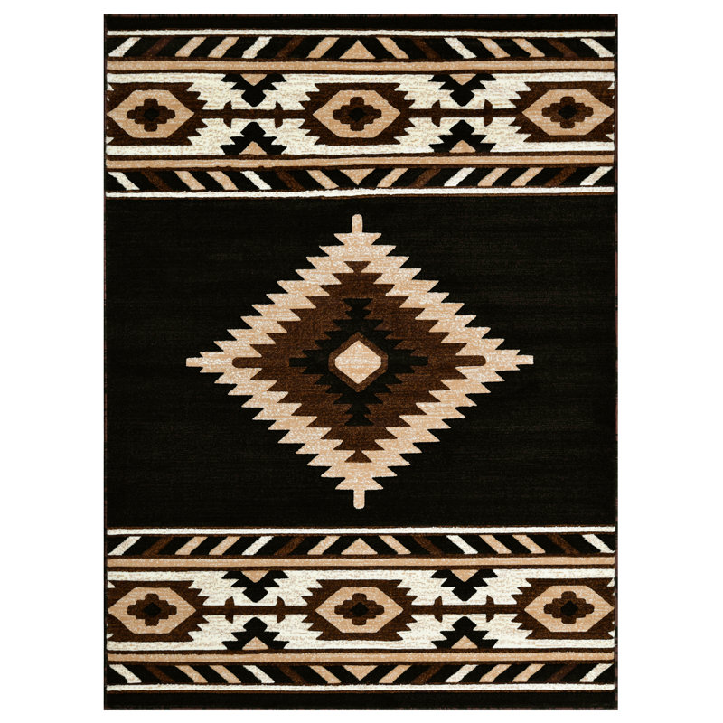 Tapis de style sud-ouest beige HR Black, Rectangle 5 pi 2,2 po x 7 pi 2 po