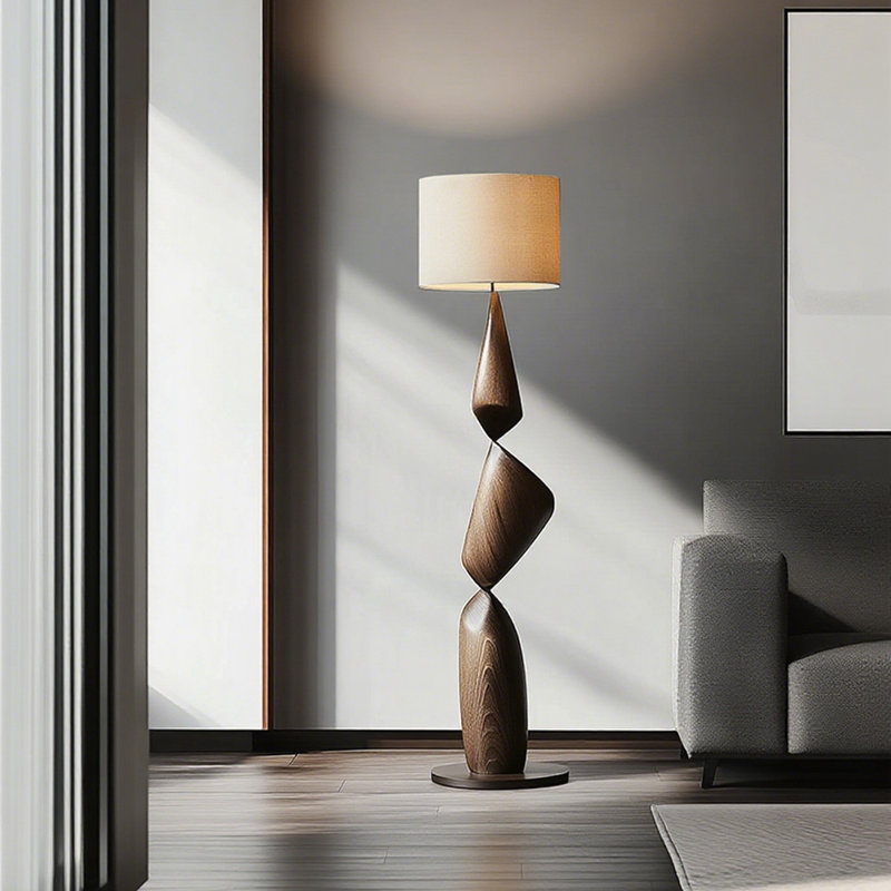 Blanc + brun + lin noir + lampes sur pied de forme libre en bois massif