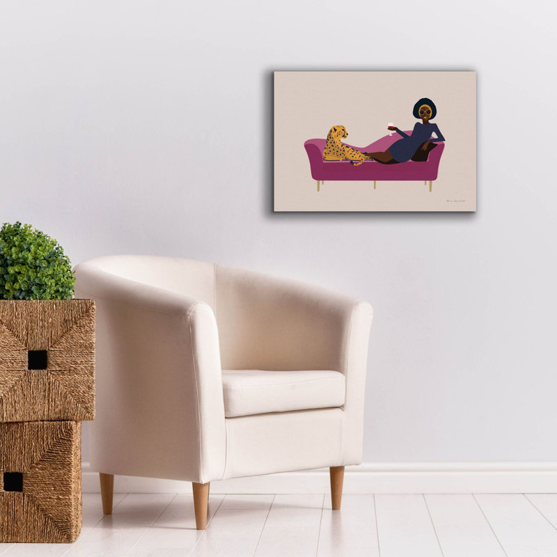 Art mural sur toile, "Wild Lounge I Pink Couch" par Omar Escalante, 26 po x 18 po