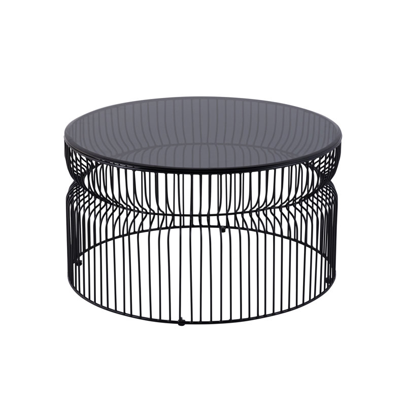 Coffee Table - Glass Top with Metal Base, Black