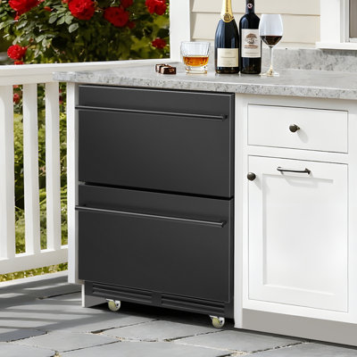 Tittla 24" Outdoor Drawer Refrigerator, 2 Drawers, Black Stainless Steel, Weather-Resistant Design