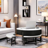 Modern Lift-up Folding Coffee Table With 4 Stools, 2 Drawers And Hidden Storage Space 