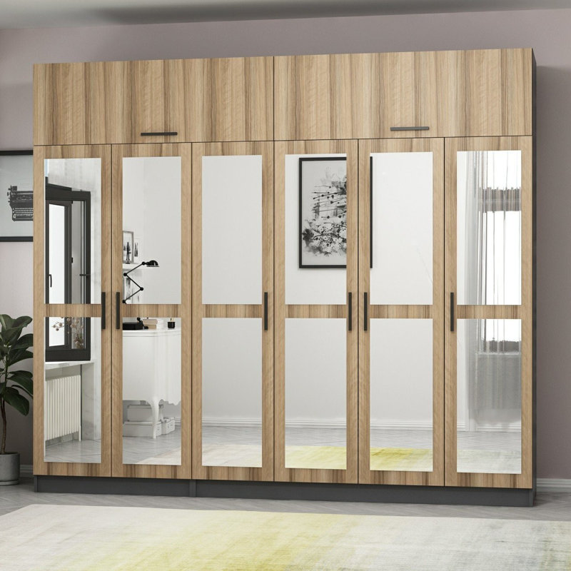 Elina Manufactured Wood Wardrobe, 255cm H x 270cm W x 52cm D, Brown