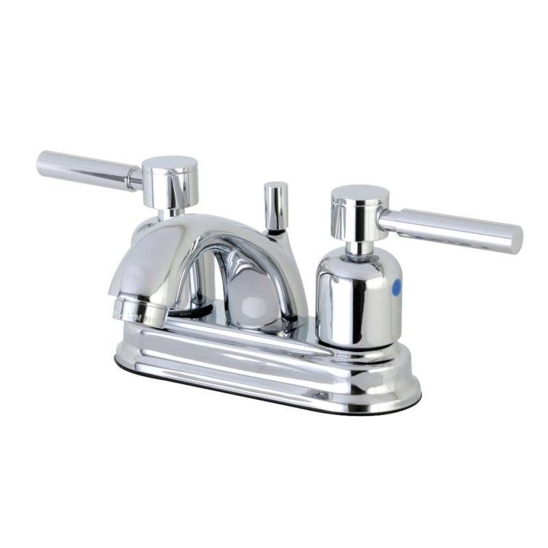Kingston Brass Concord Two-Handle 3-Hole Deck Mount 4" Centerset Bathroom Faucet with Plastic Pop-Up, Polished Chrome