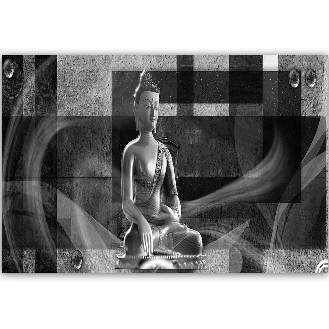 Leinwandbild Buddha auf geometrischem Hintergrund