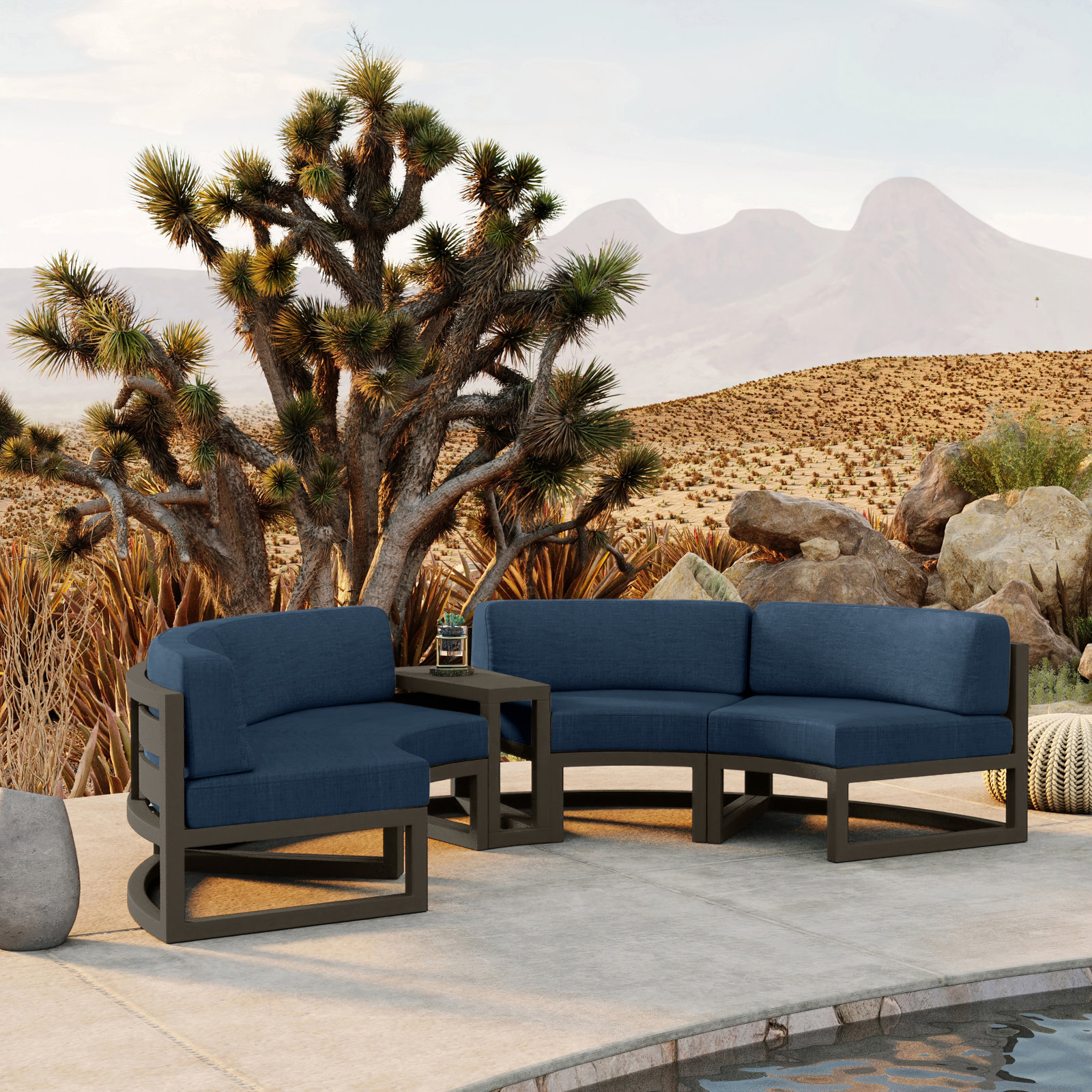 Bergeron 81" Sunbrella® Patio Sectional, Spectrum Indigo Sunbrella®, Slate