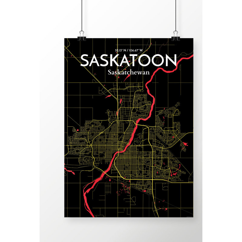 Saskatoon City Map - No Frame Print, 43 cm H x 28 cm W