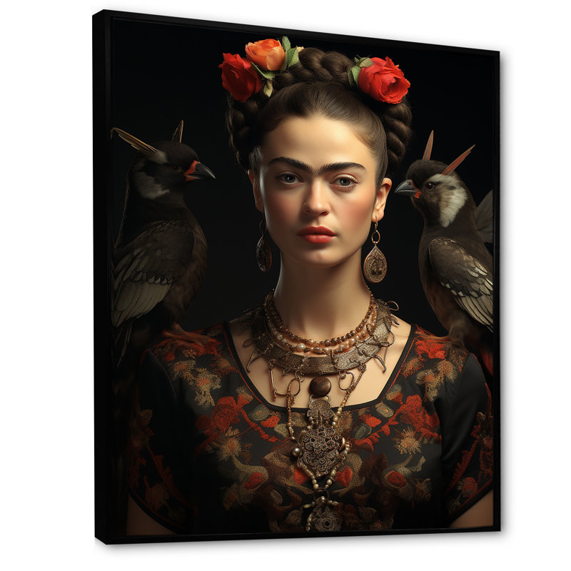 Art sur toile, "Frida mexicaine", Cadre flottant noir, H 40 po x l 30 po x P 1,5 po
